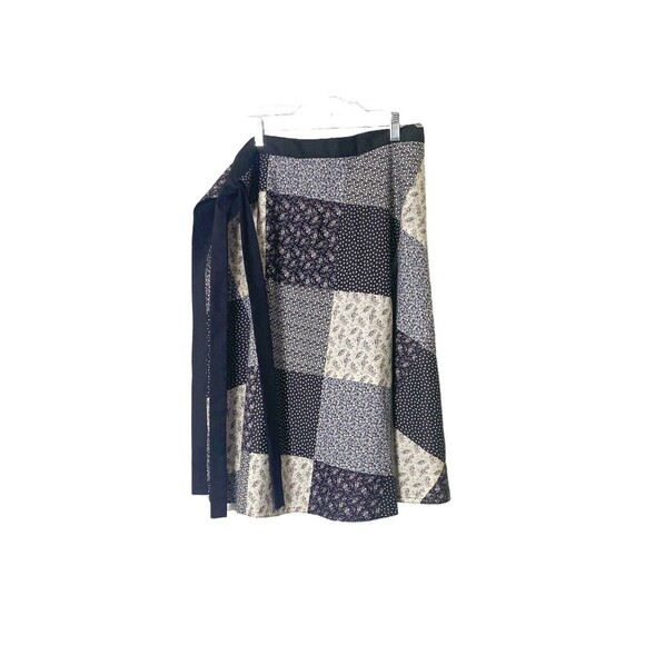 Vintage Handmade Patchwork Quilted Wrap Midi Skirt Boho Black White Small - Picture 2 of 8